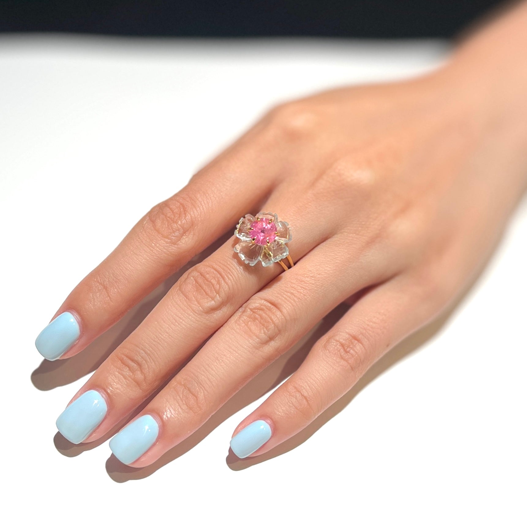 PETALE’A PASSION aquamarine, pink spinel -  silver & 9K gold ring