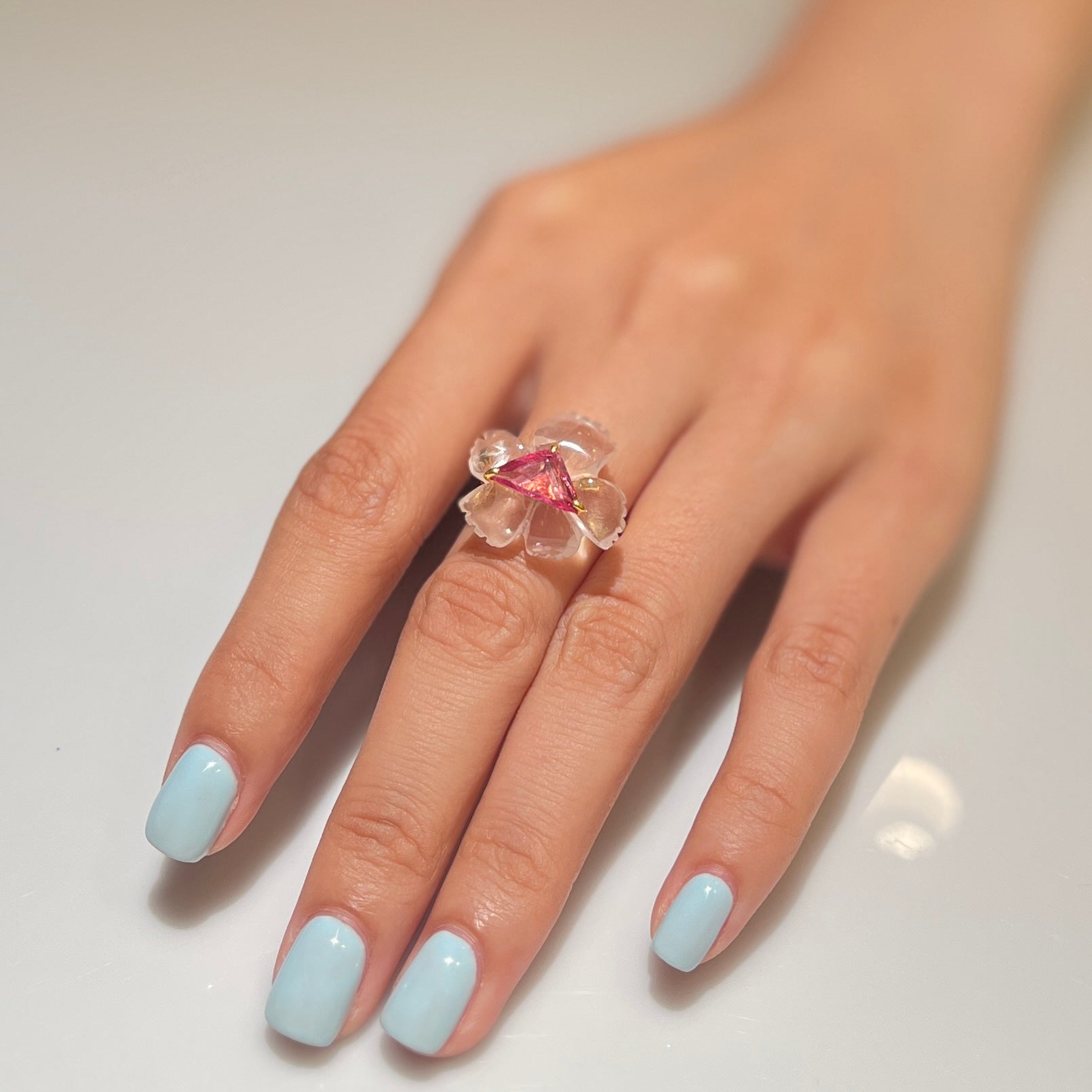 PETALE’A PASSION rose quartz, pink spinel -  silver & 9K gold ring