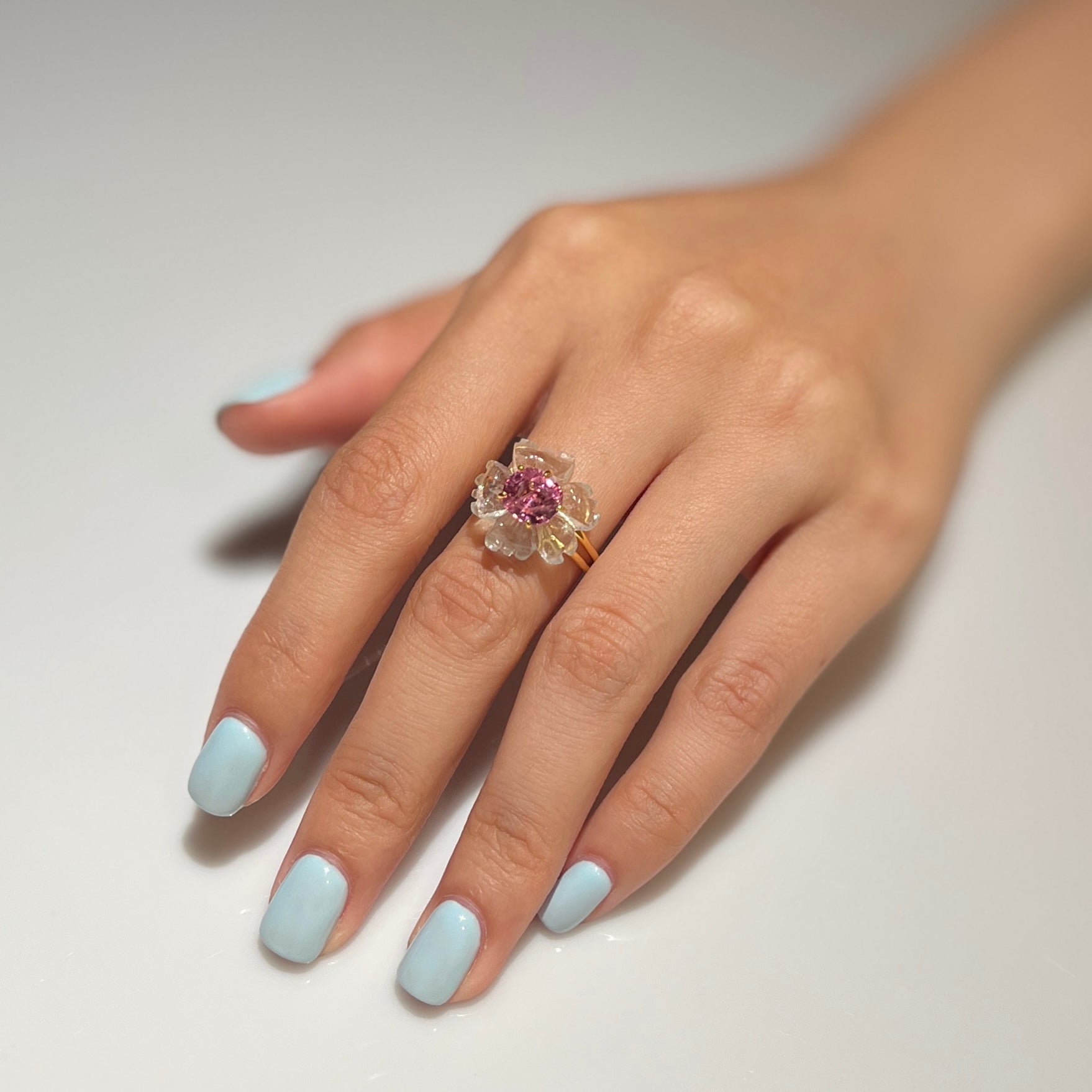 PETALE’A PASSION aquamarine & pink spinel 9K gold ring