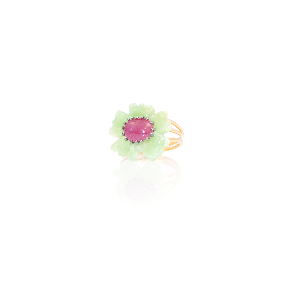 PETALE’A PASSION jadeite & ruby 14K gold ring by Duong Jewelry
#color_22k-yellow-gold