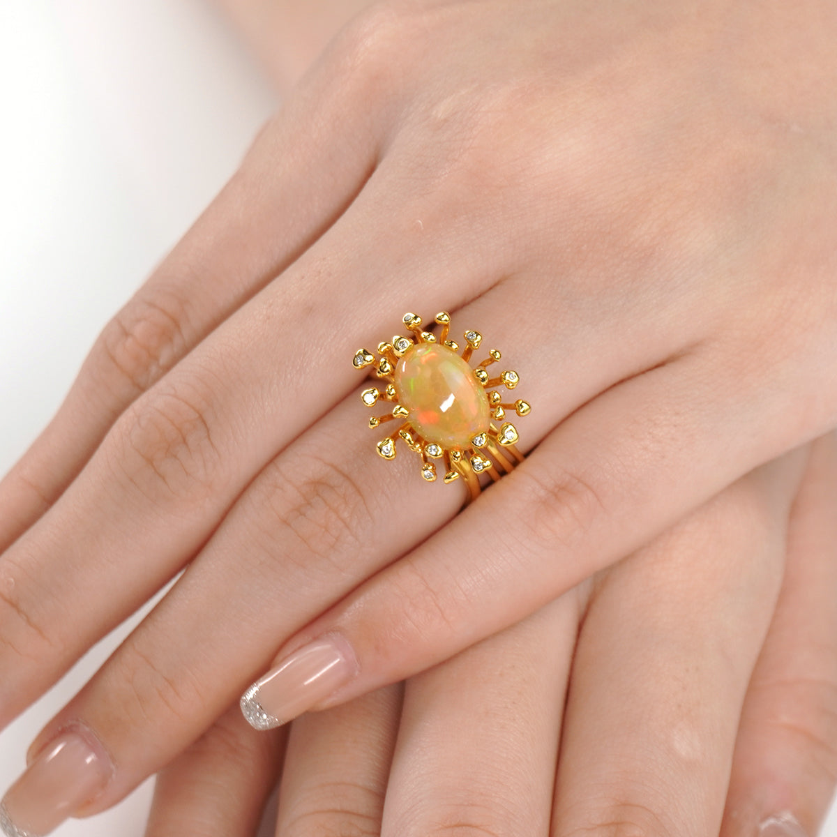 STAMI crystal opal & diamond - 9K gold ring