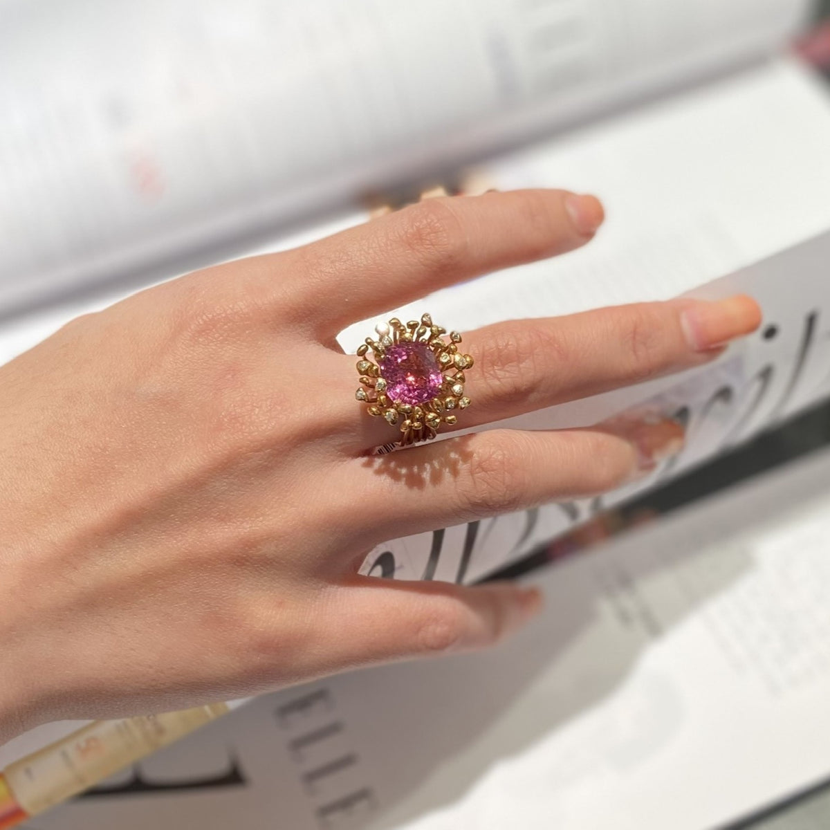 STAMI MIDI pink spinel & diamond 18K gold ring