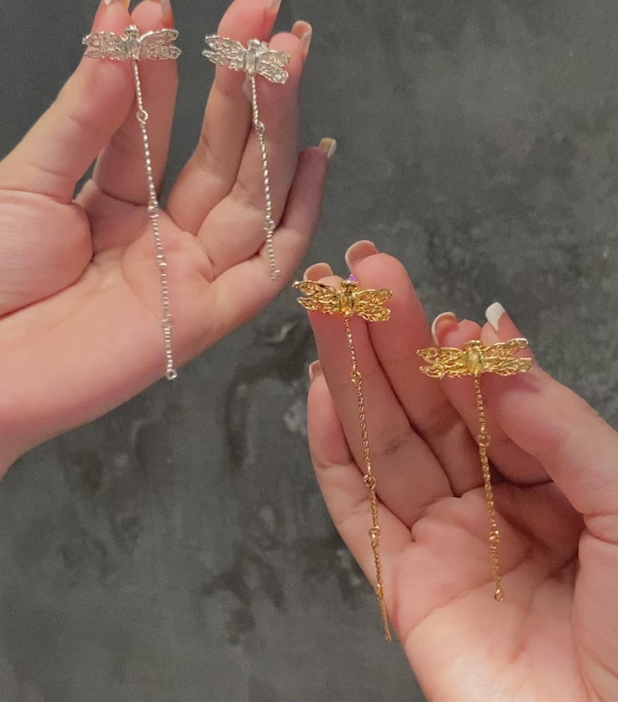 LIBELLULA silver asymmetrical earrings