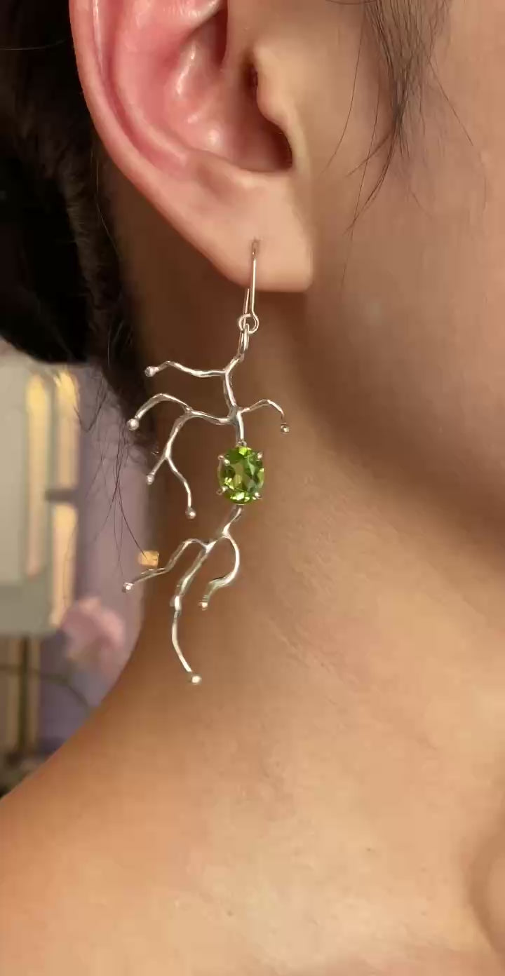 BRANCHY peridot silver earrings