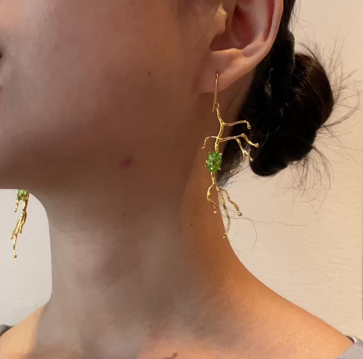 BRANCHY peridot silver earrings
