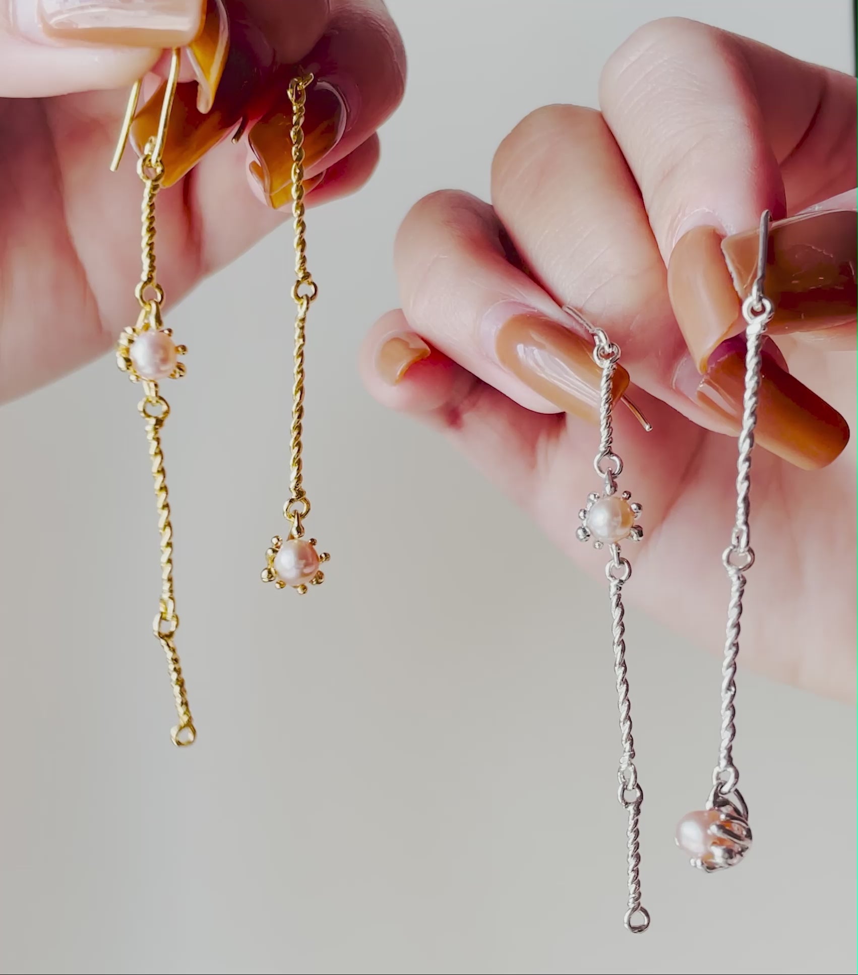 ERICA LONG pearl silver asymmetrical earrings