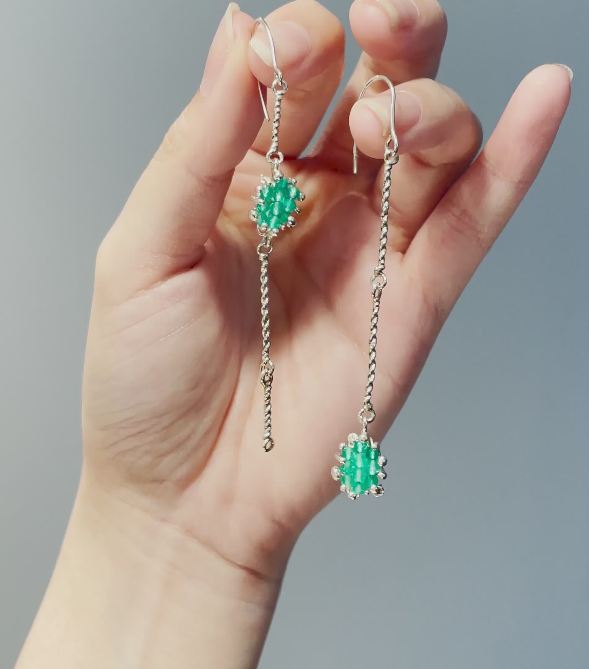 ERICA LONG green onyx silver asymmetrical earrings - bead