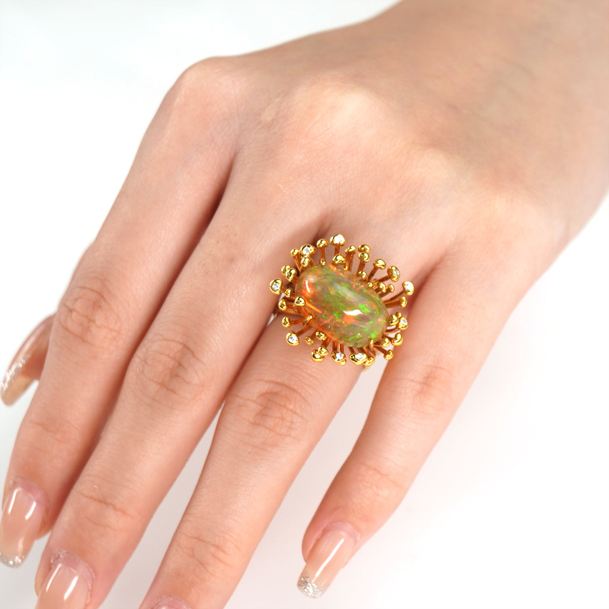 STAMI crystal opal & diamond - 10K gold ring